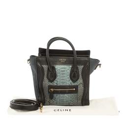 Pre Owned Celine Blue/Black Python/Leather and Suede Nano Luggage Tote