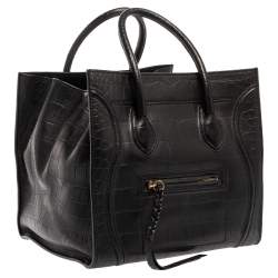 Pre Owned حقيبة يد سيلين ميديوم فانتوم لاغيدج جلد نقش تمساح أسود