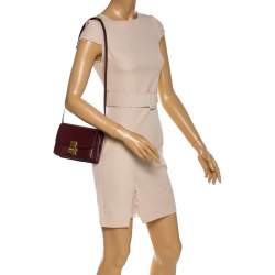 Pre Owned Celine Burgundy Leather Small Classic Box Flap Bag