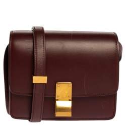 Pre Owned Celine Burgundy Leather Small Classic Box Flap Bag
