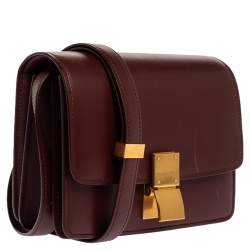 Pre Owned Celine Burgundy Leather Small Classic Box Flap Bag