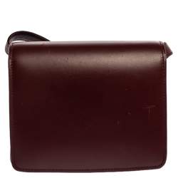 Pre Owned Celine Burgundy Leather Small Classic Box Flap Bag