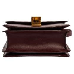 Pre Owned Celine Burgundy Leather Small Classic Box Flap Bag