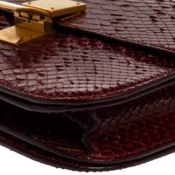 Pre Owned Celine Burgundy Python Medium Classic Box Shoulder Bag