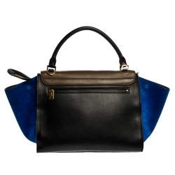 Pre Owned Celine Tri Color Leather and Suede Medium Trapeze Top Handle Bag