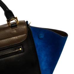 Pre Owned Celine Tri Color Leather and Suede Medium Trapeze Top Handle Bag
