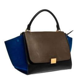 Pre Owned Celine Tri Color Leather and Suede Medium Trapeze Top Handle Bag
