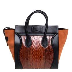 Pre Owned Celine Multicolor Python, Suede and Leather Mini Luggage Tote