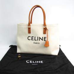 Pre Owned Celine White Canvas Leather Horizontal Cabas Tote Bag
