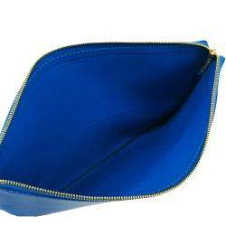 Pre Owned Celine Bicolor Blue/Beige Leather Clutch Bag