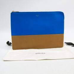 Pre Owned Celine Bicolor Blue/Beige Leather Clutch Bag