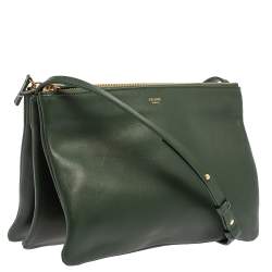 Pre Owned Celine Green Leather Trio Crossbody Bag