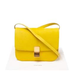 Pre Owned Celine Yellow Calfhair and Leather Medium Classic Box Shoulder Bag