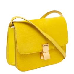 Pre Owned Celine Yellow Calfhair and Leather Medium Classic Box Shoulder Bag