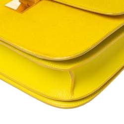 Pre Owned Celine Yellow Calfhair and Leather Medium Classic Box Shoulder Bag