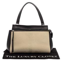 Pre Owned Céline Beige/Black Calfhair and Leather Small Edge Bag