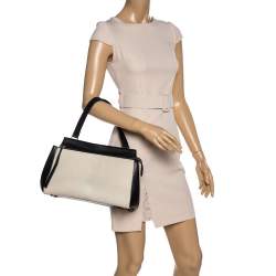 Pre Owned Céline Beige/Black Calfhair and Leather Small Edge Bag