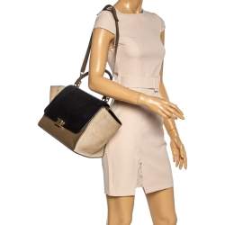 Pre Owned Celine Tri Color Leather and Suede Medium Trapeze Top Handle Bag