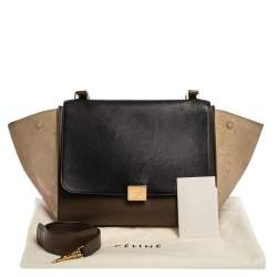 Pre Owned Celine Tri Color Leather and Suede Medium Trapeze Top Handle Bag