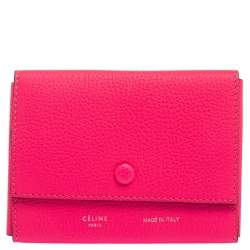 Pre Owned Celine Neon Pink Grained Leather Snap Flap Pouch