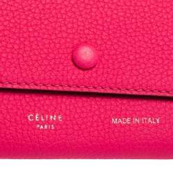 Pre Owned Celine Neon Pink Grained Leather Snap Flap Pouch