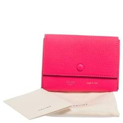 Pre Owned Celine Neon Pink Grained Leather Snap Flap Pouch