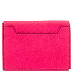 Pre Owned Celine Neon Pink Grained Leather Snap Flap Pouch
