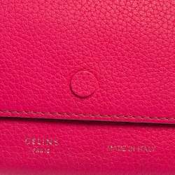 Pre Owned Celine Neon Pink Grained Leather Snap Flap Pouch