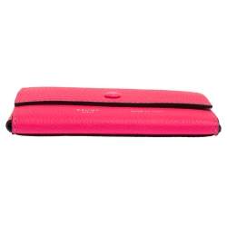 Pre Owned Celine Neon Pink Grained Leather Snap Flap Pouch
