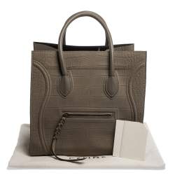 Pre Owned حقيبة يد سيلين فنتوم لاغدغ كبيرة جلد نقش تمساح رمادية