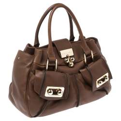 Pre Owned Celine Macadam Brown Leather Satchel
