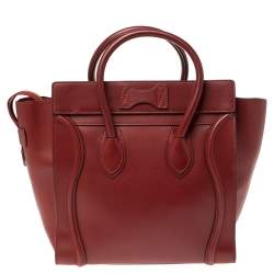 Pre Owned Celine Red Leather Mini Luggage Tote