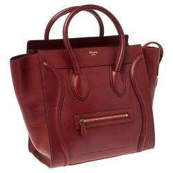 Pre Owned Celine Red Leather Mini Luggage Tote