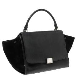 Pre Owned Celine Black Leather and Suede Medium Trapeze Bag