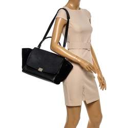 Pre Owned Celine Black Leather and Suede Medium Trapeze Bag