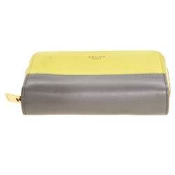 Pre Owned Celine Yellow/Grey Leather Zip Around Coin Purse