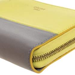 Pre Owned Celine Yellow/Grey Leather Zip Around Coin Purse