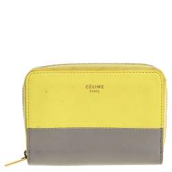 Celine Yellow/Grey Leather Zip Around Coin Purse