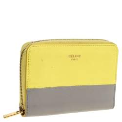 Pre Owned Celine Yellow/Grey Leather Zip Around Coin Purse