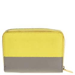 Pre Owned Celine Yellow/Grey Leather Zip Around Coin Purse