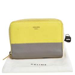 Pre Owned Celine Yellow/Grey Leather Zip Around Coin Purse