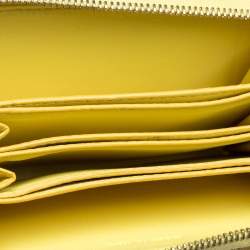 Pre Owned Celine Yellow/Grey Leather Zip Around Coin Purse