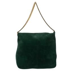 Pre Owned Celine Green Suede Gourmette Shoulder Bag