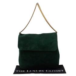 Pre Owned Celine Green Suede Gourmette Shoulder Bag