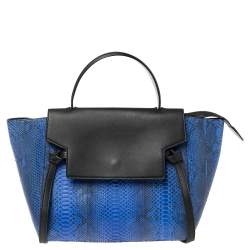Pre Owned Celine Blue/Black Python and Leather Mini Belt Top Handle Bag