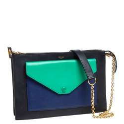 Pre Owned Celine Tri Color Leather Medium Pocket Chain Shoulder Bag