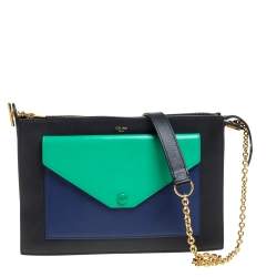 Pre Owned Celine Tri Color Leather Medium Pocket Chain Shoulder Bag