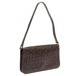 Pre Owned Celine Dark Brown Monogram Leather Pochette Bag