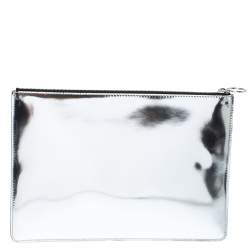 Pre Owned Celine Silver Mirror Leather Zipped Clutch