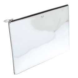 Pre Owned Celine Silver Mirror Leather Zipped Clutch